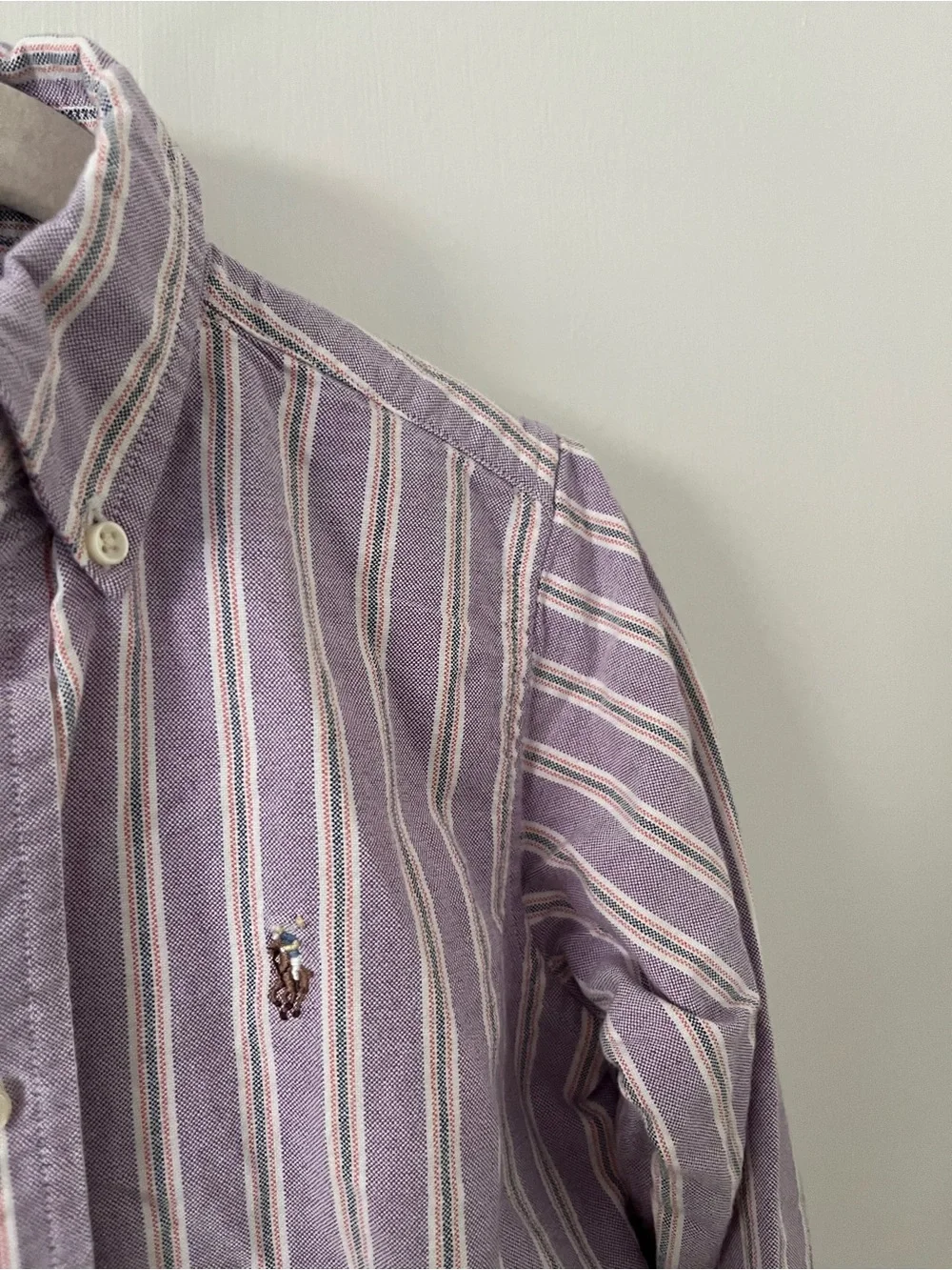 Ralph Lauren Boys Button Down Lilac Purple Vertical Stripe 100% Cotton Size 7